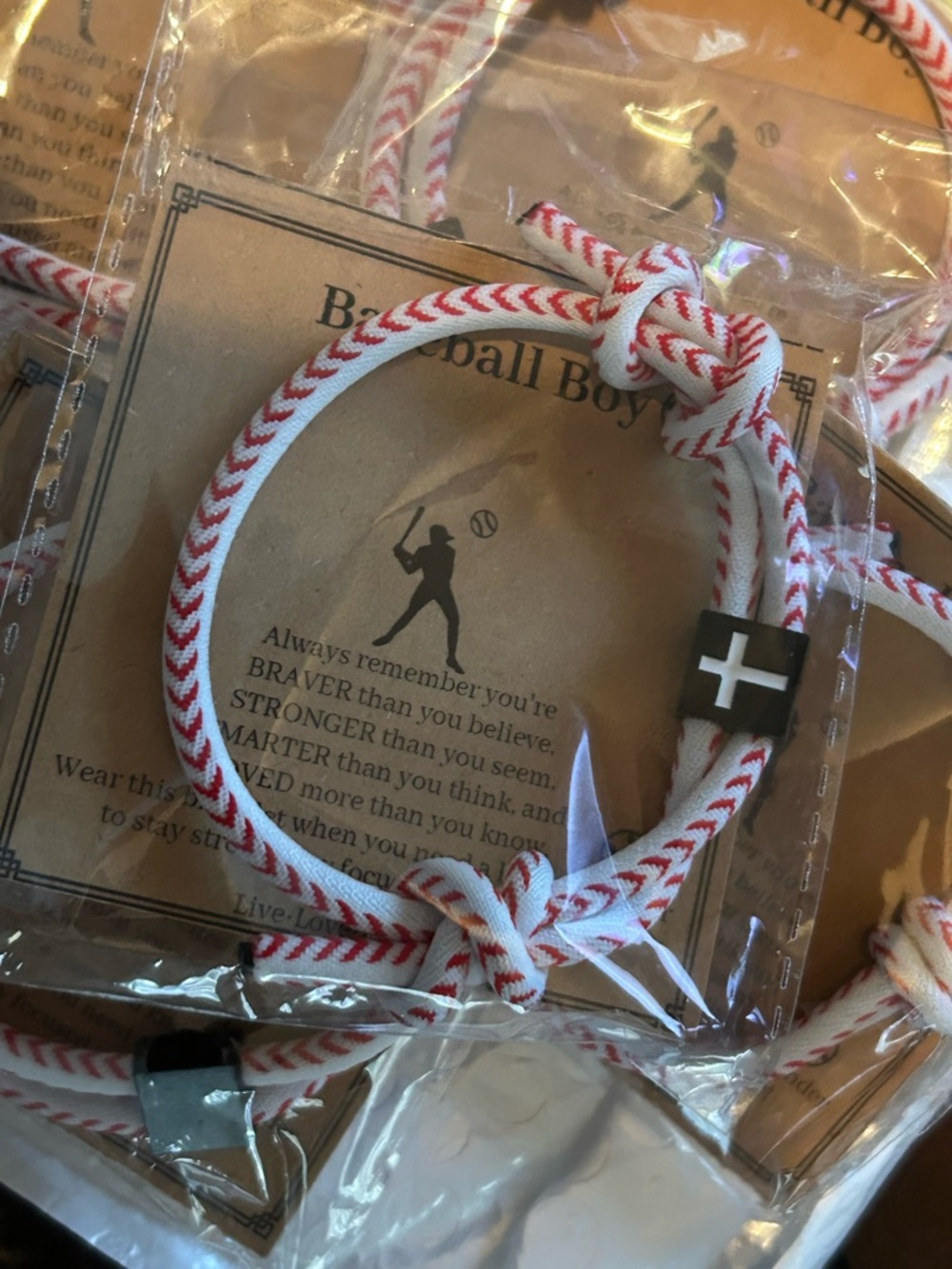 Baseball motivational bracelets Woven Cord Bracelet with Cross Accent pk of 6 - Picture 2 of 6